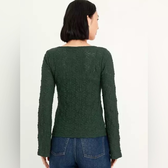 NWT Old Navy Textured Lace Scoop Neck Top Womens Size M Dark Green Flared Sleeve - Picture 2 of 10